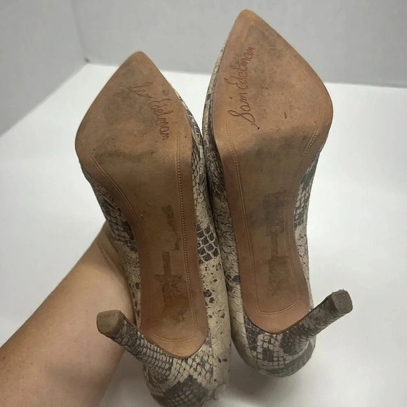 Sam Edelman Celia High Heels Platform Stiletto Leather Snake Skin Tan Brown 6 - Picture 8 of 9